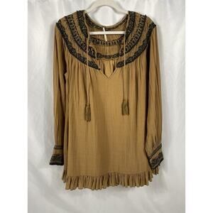 Free People Women’s Erin Mini Dress Neutral Embroidered Ruffle Bottom Size XS